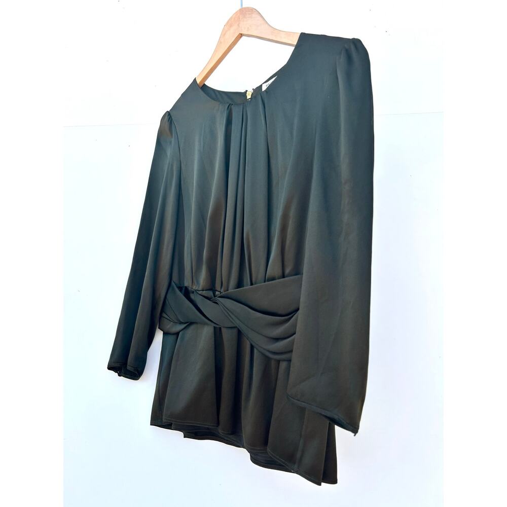 Burberry London Silk Blouse Dressy Top Olive Green Designer UL 10 US 8 Fitted - Picture 5 of 8